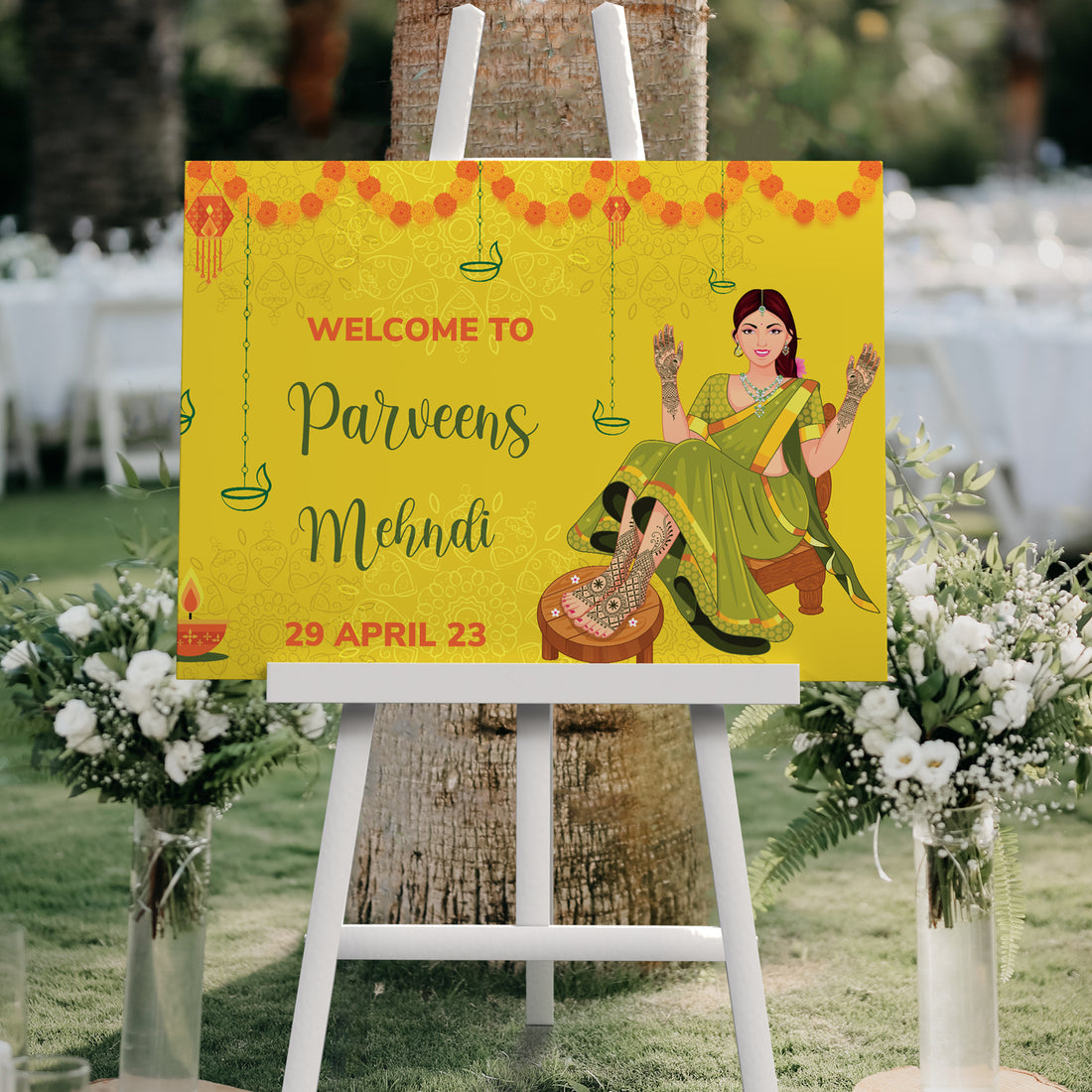 Mehndi Yellow Welcome Sign