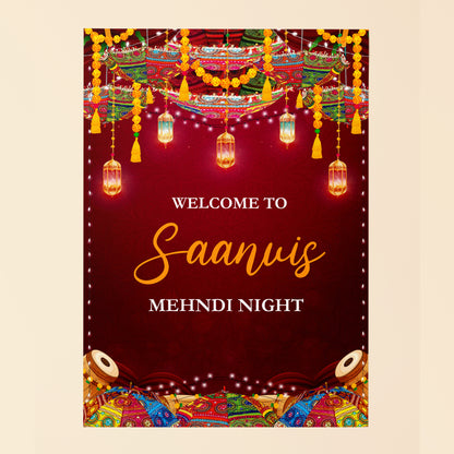 Vibrant Red Mehndi Welcome Sign
